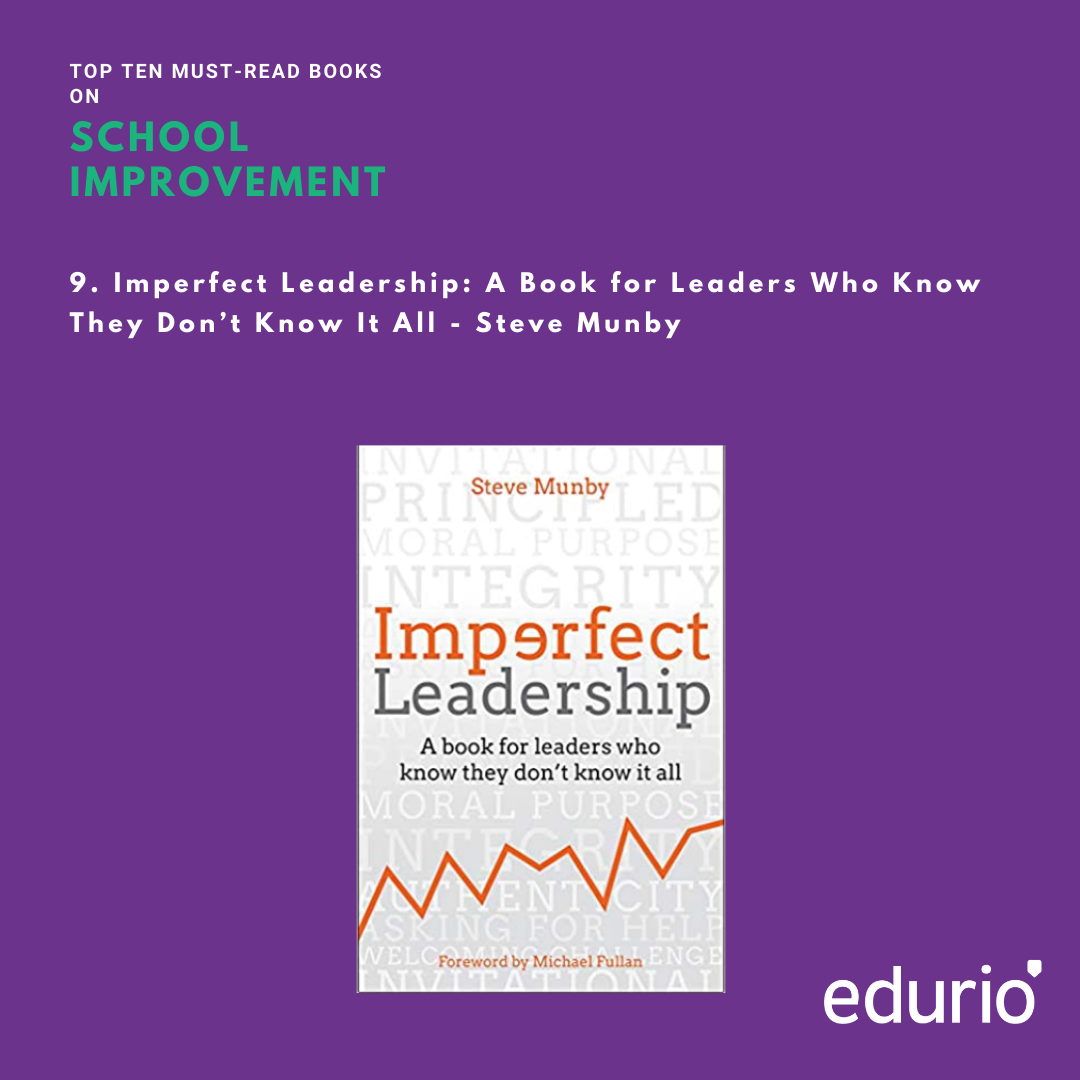 INFOGRAPHIC
An image of a book cover on a purple background. The book in question is also the ninth book on the list - "Imperfect Leadership: A Book for Leaders Who Know They Don’t Know It All" by Steve Munby
