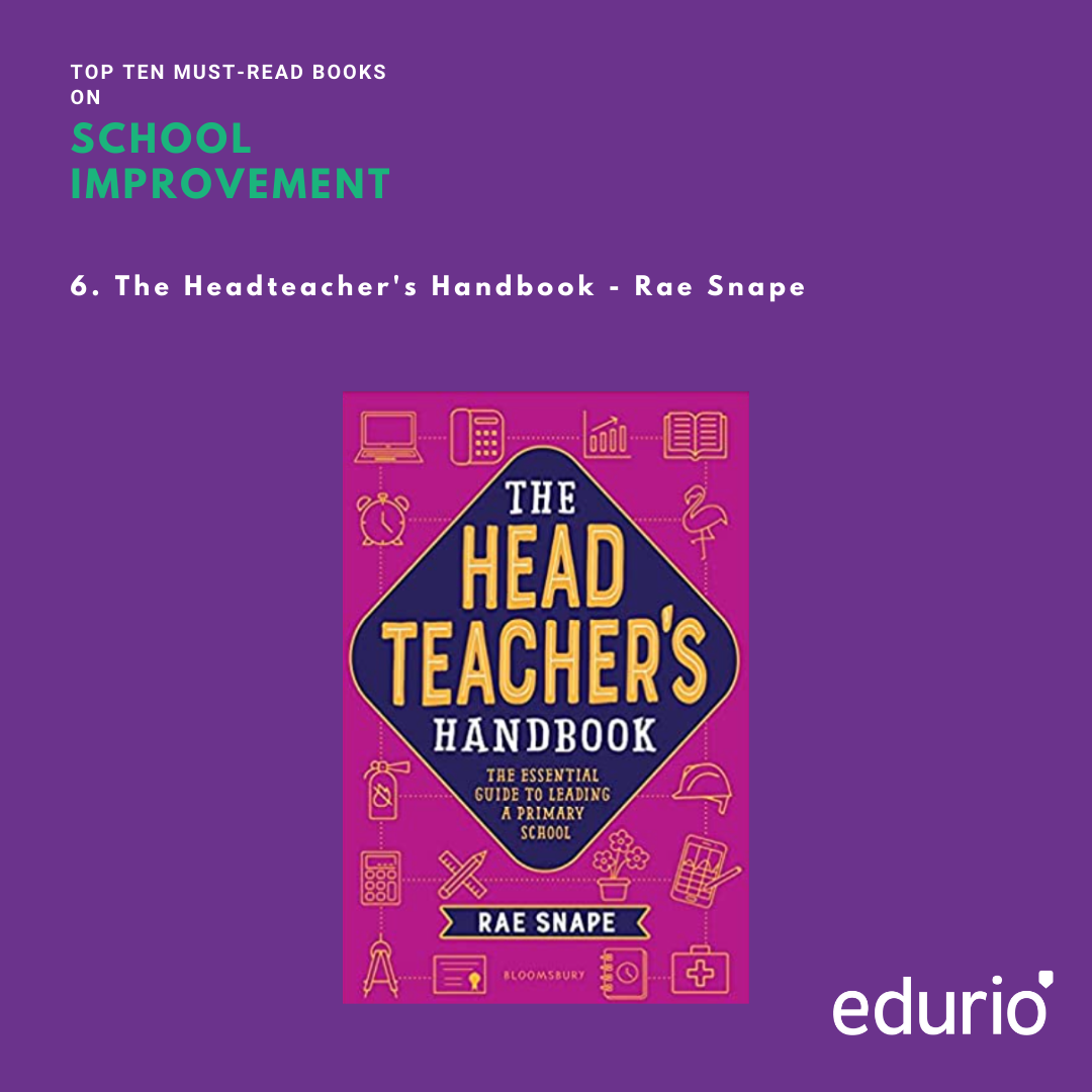 INFOGRAPHIC
An image of a book cover on a purple background. The book in question is also the sixth book on the list of books on school improvement - "The Headteacher's Handbook" by Rae Snape