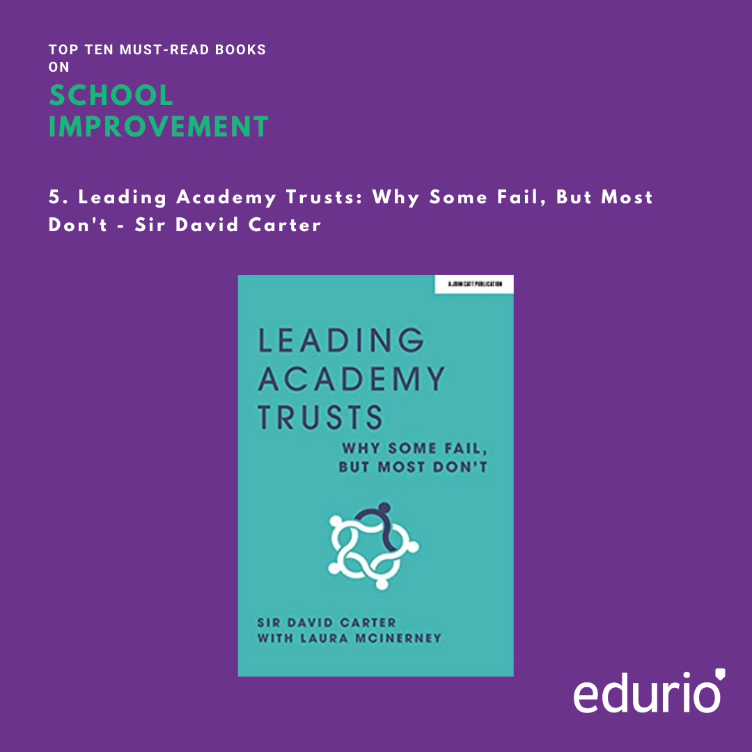 INFOGRAPHIC
An image of a book cover on a purple background. The book in question is also the fifth book on the list - "Leading Academy Trusts: Why Some Fail, But Most Don't" by Sir David Carter
