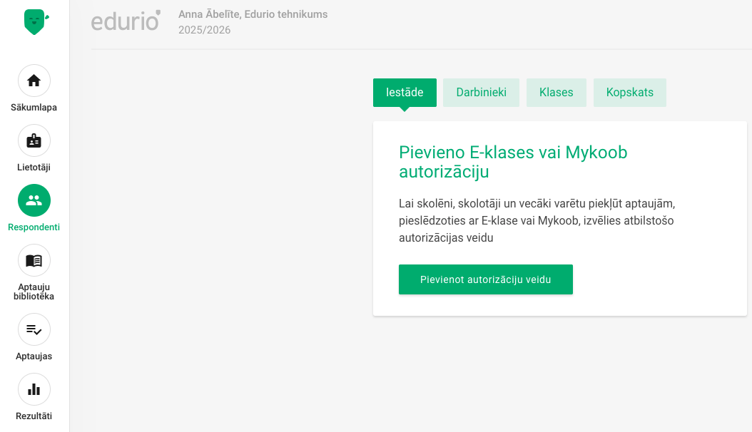 Edurio sākums respondentu