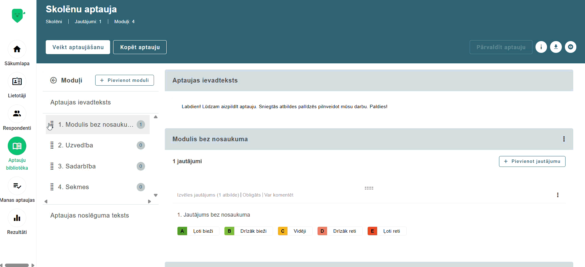 moduļu pārkārtošana